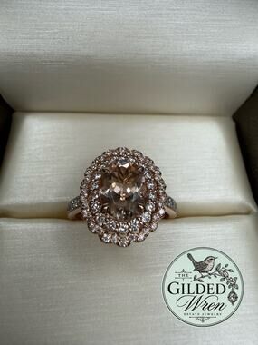 14K Rose Gold Champagne Tourmaline Diamond Double Halo Ring Size 7 3.82g
